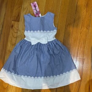 Elegant Kids Dress in Blue and White